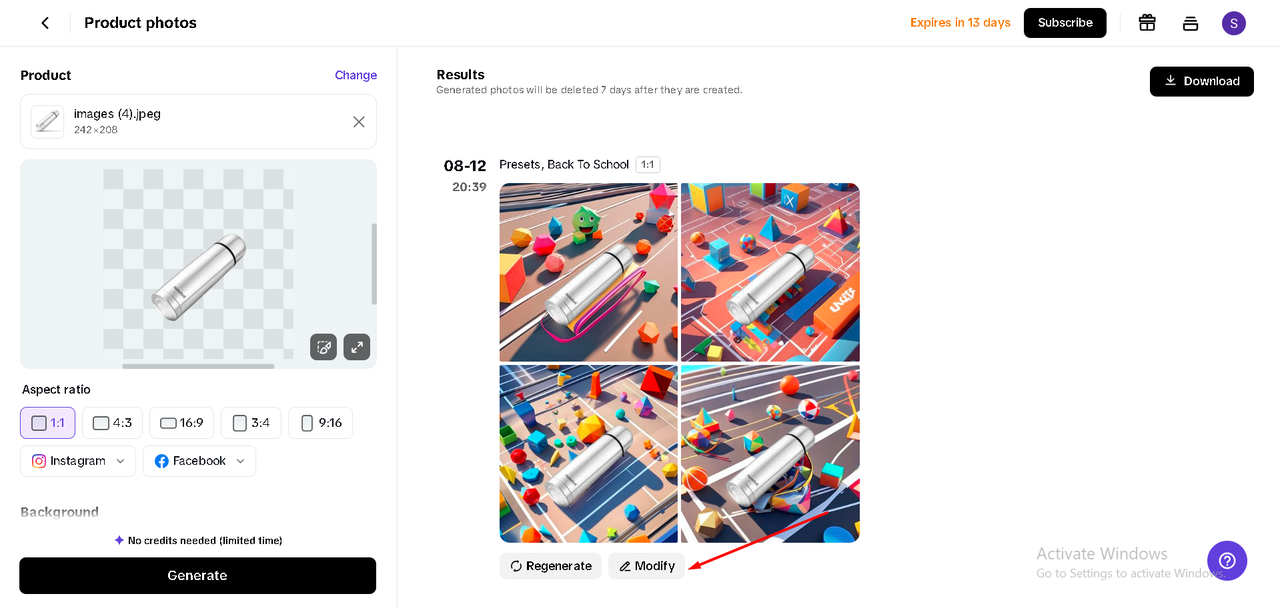 Customizing the image in Pippit