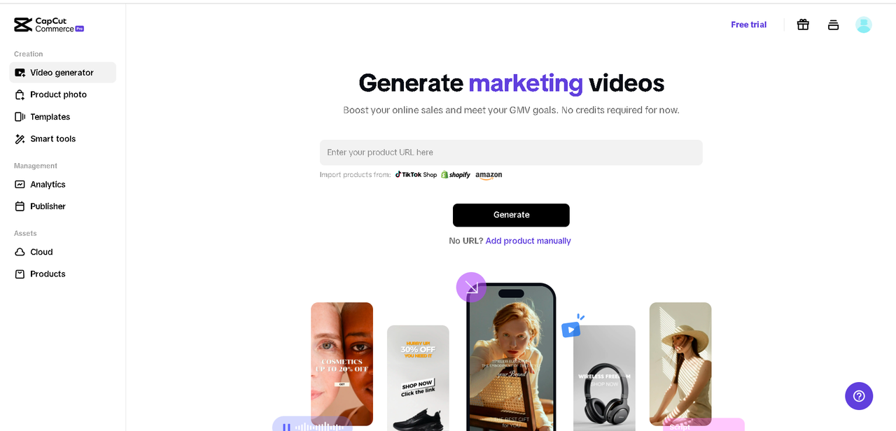 Interface of Pippit - the best video ad maker