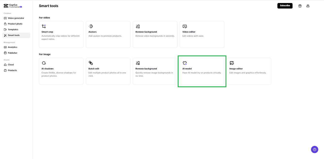 Smart Tools at AI Model - Pippit