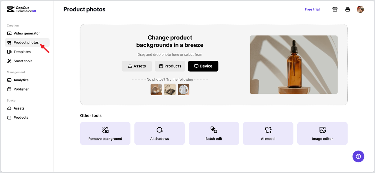 Pumunta sa Product Photo.
