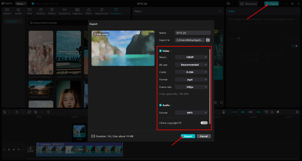 Export Healing Thailand CapCut Template