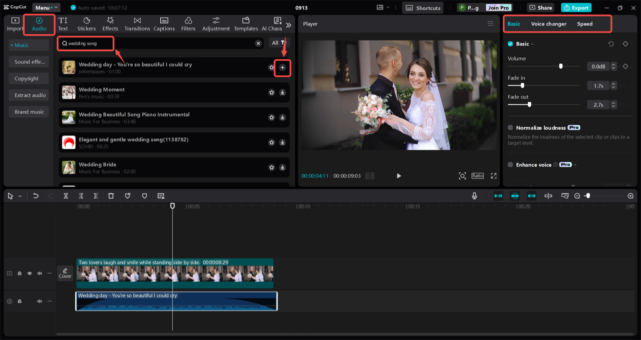 Edit the wedding video