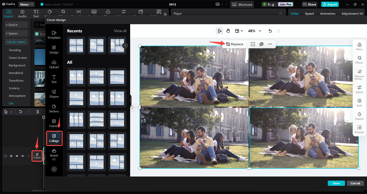 Arrange and edit the photo montage cover