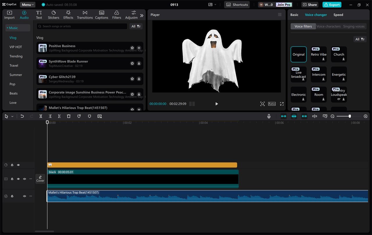 CapCut desktop video editor provides Ghostface voice-changing effects