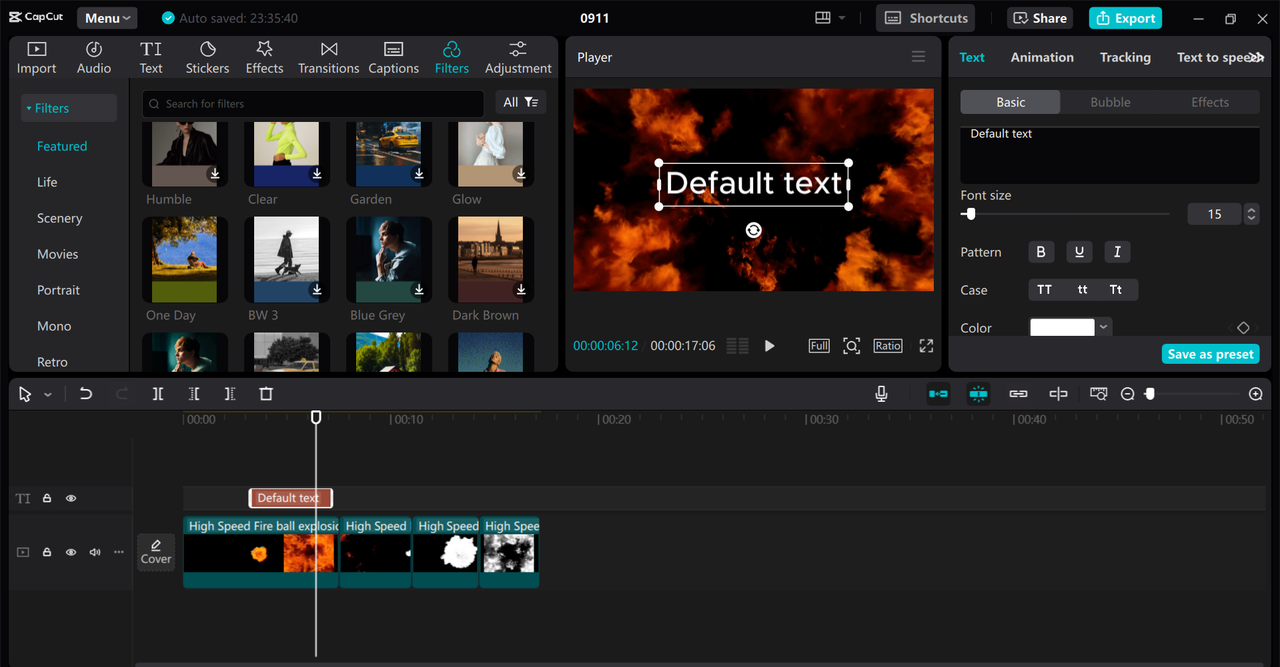 Interface of the CapCut desktop video editor - perfect tool for montage editing