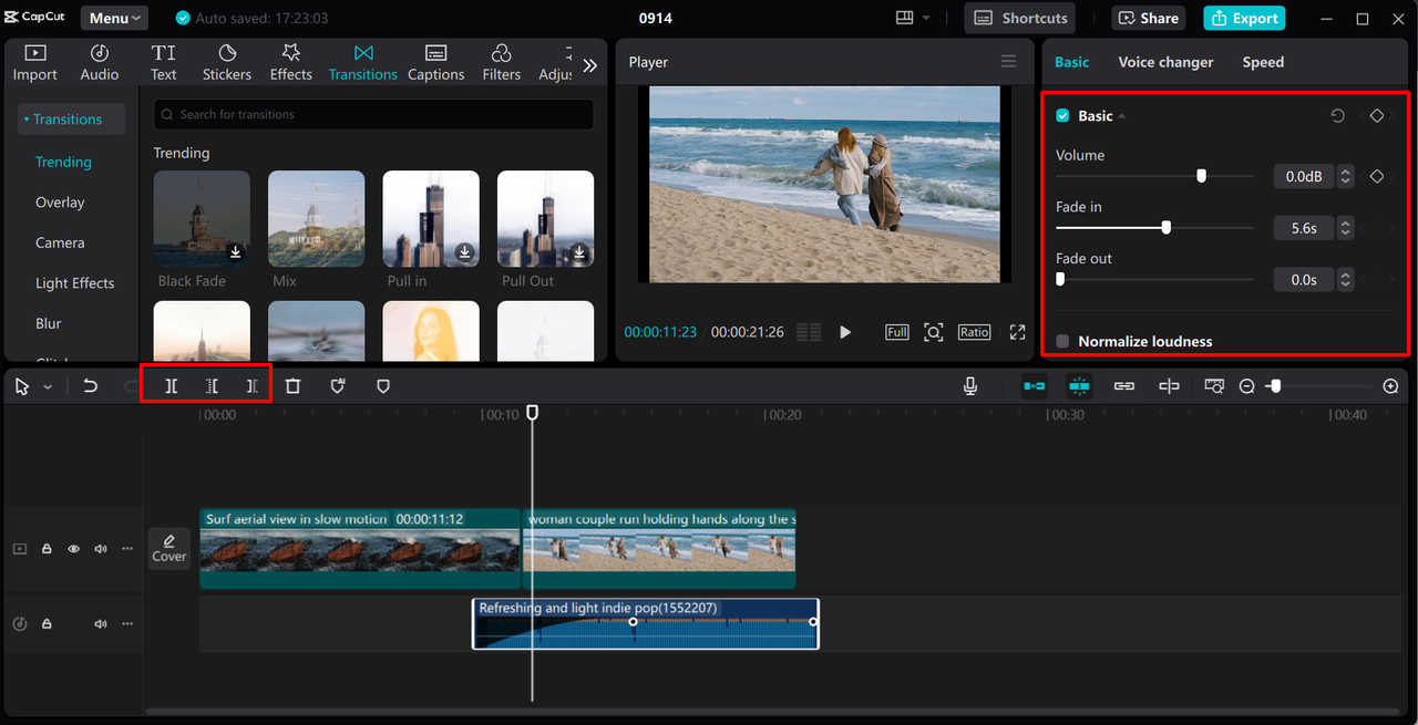 Adding L cut and J cut to video in the CapCut desktop video editor