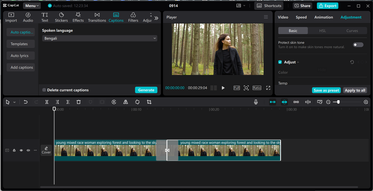Editing interface of the CapCut desktop video - a perfect tool to add wipe transitions to your footage