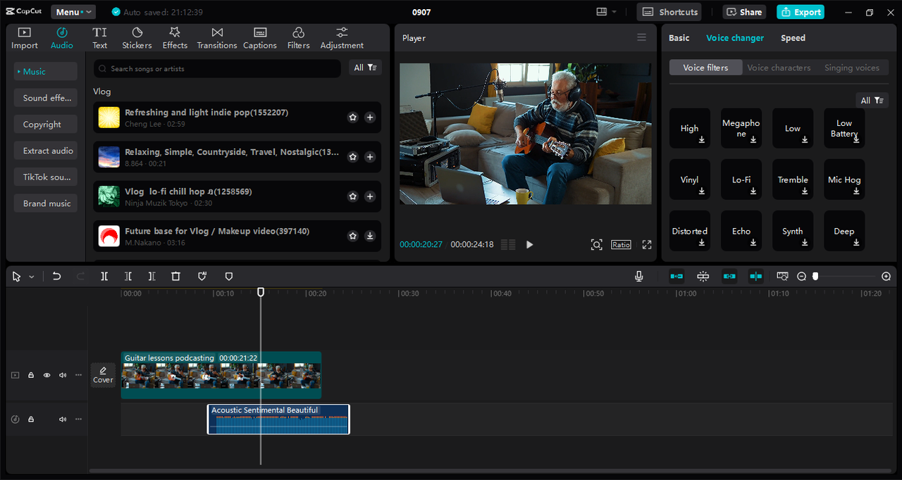 Interface of the CapCut desktop video editor - the best tool to change voice accent