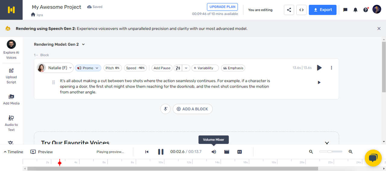 Interface of Murf.ai - an excellent AI accent changer for free