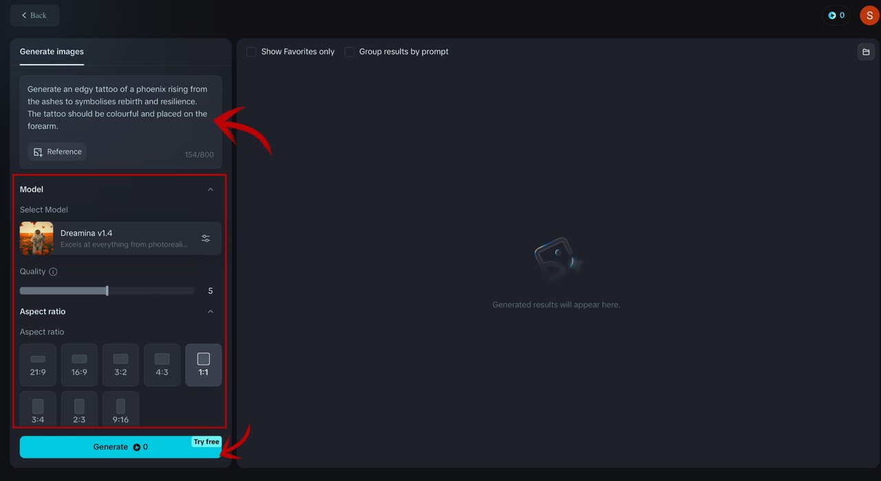 Select parameters and generate 