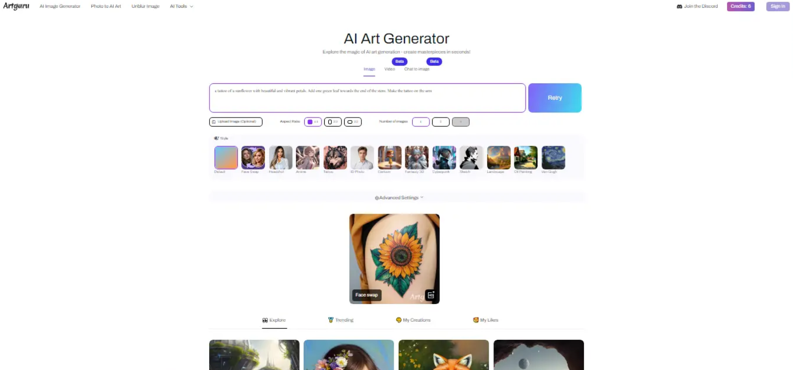 Free online tattoo generator- Artguru AI