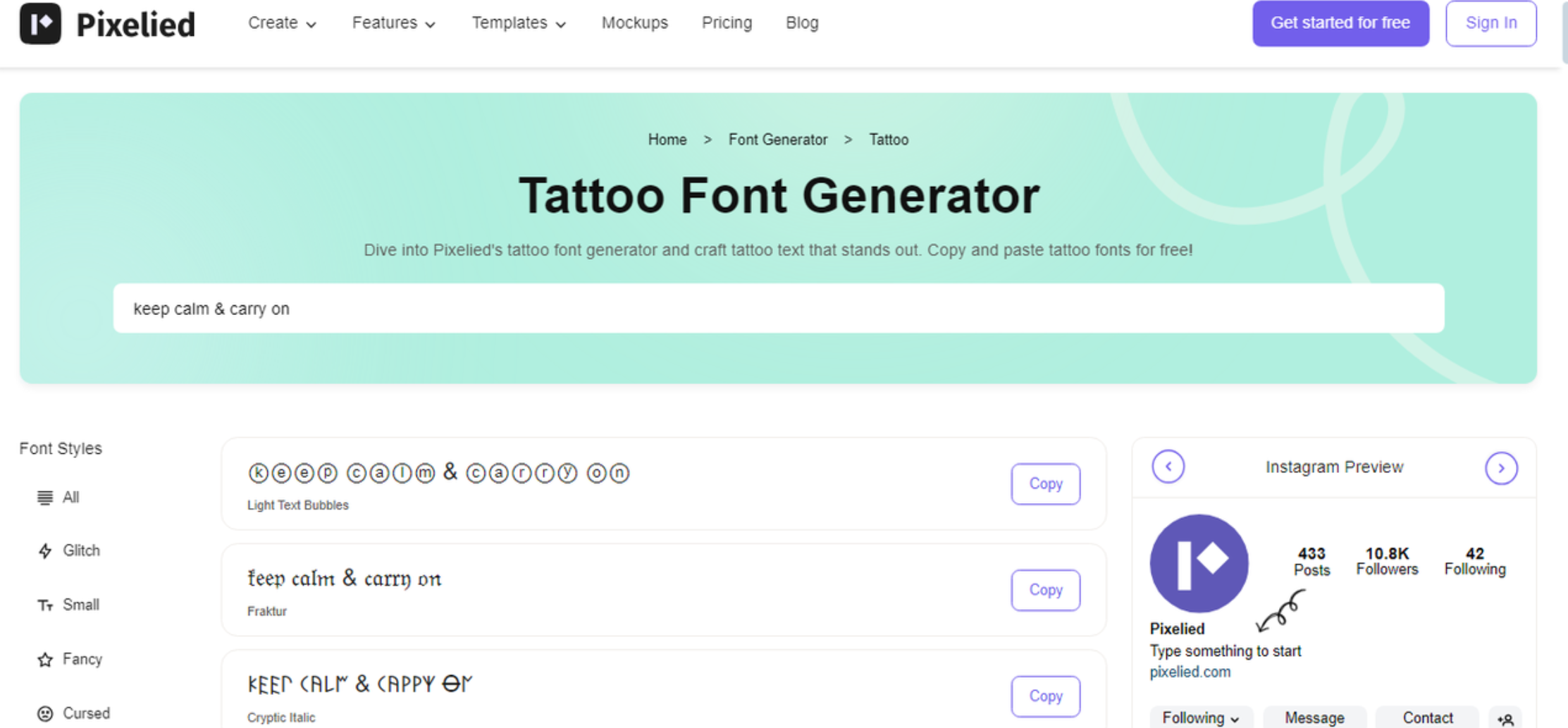 Free tattoo font generator- Pixelied