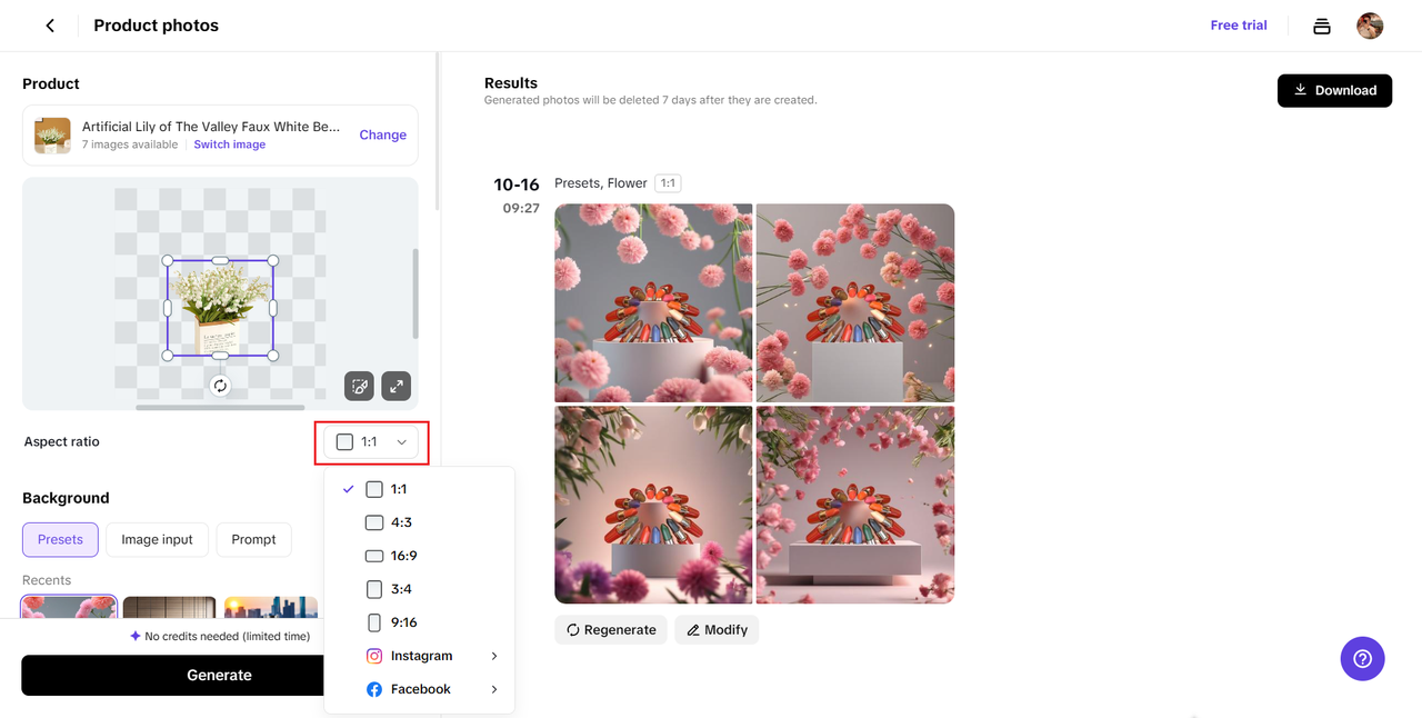 I-upload ang larawan at baguhin ang aspect ratio