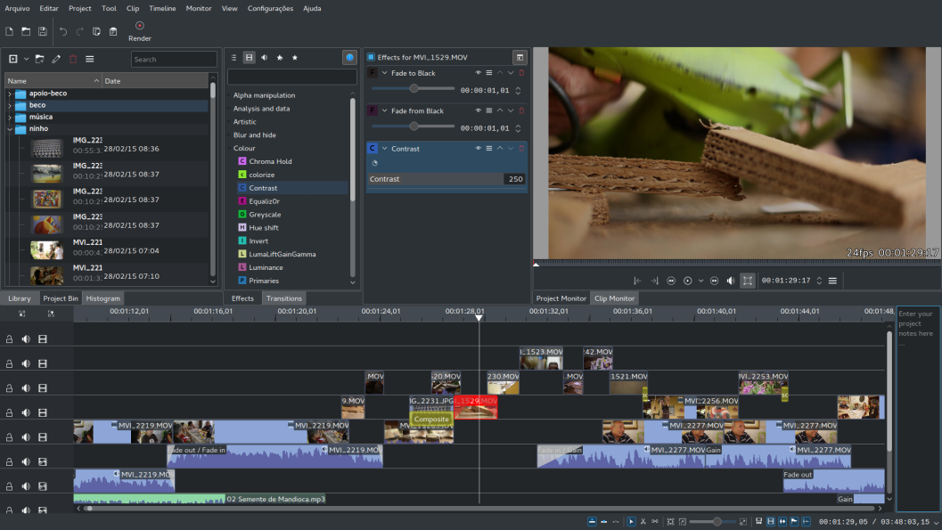 Interface of the Kdenlive Windows review- a video editor with advanced features to customize videos