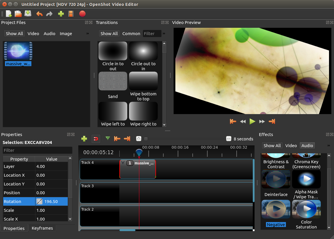Interface of OpenShot software showing editing features to enhance videos