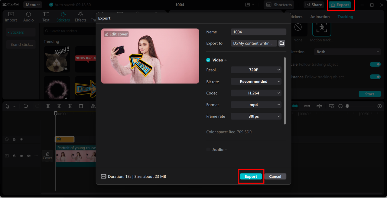 Exporting video from the CapCut desktop video editor