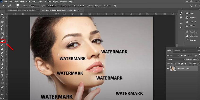 Open the image and select the "Remove Tool"