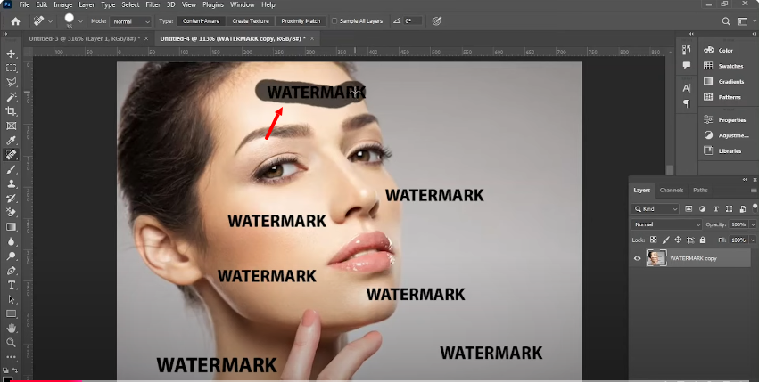 Drag removing tool on watermark