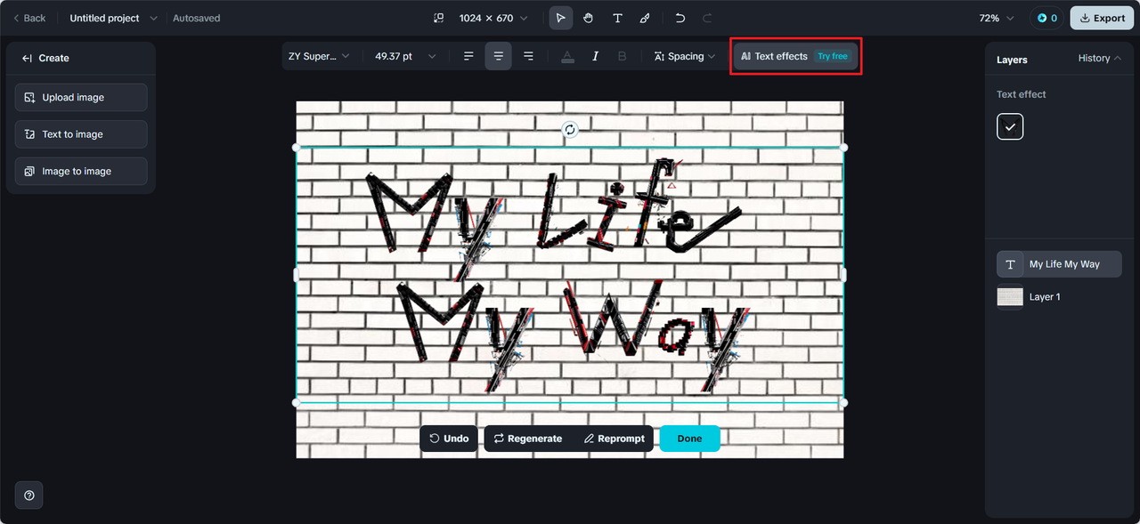 Insert AI text effect