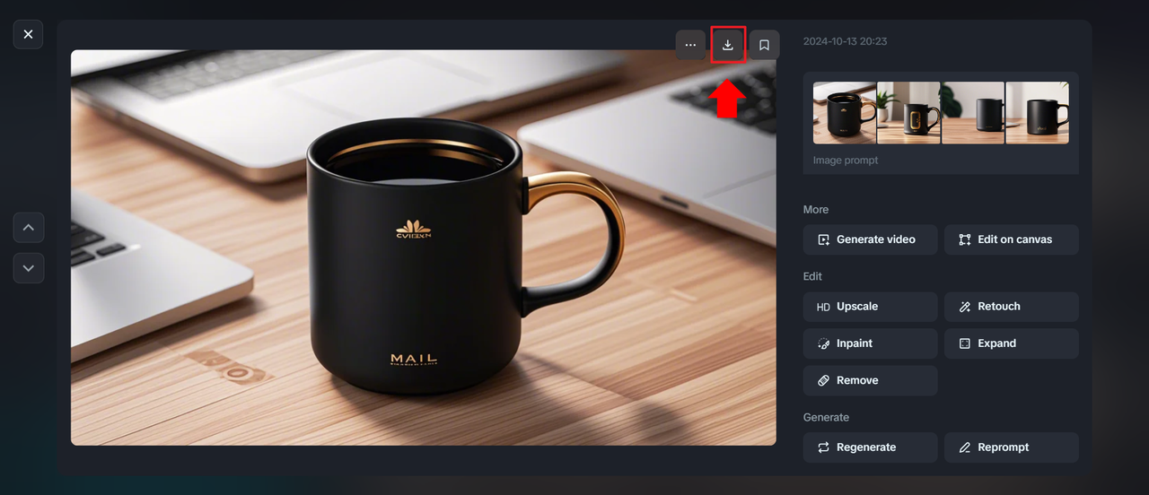 Click the download icon to save ai generated mockups