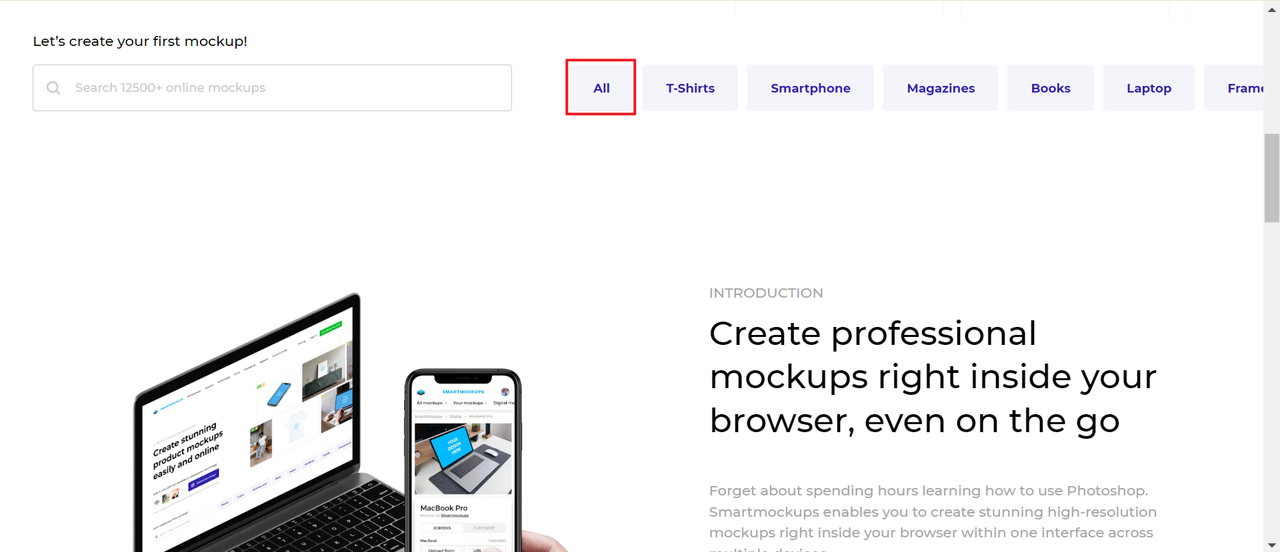 Click on "All" to browse Smartmockups mockup library