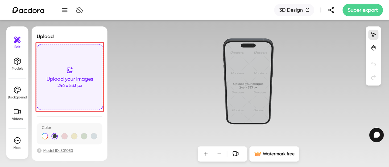 Click on "Upload your images" to add your product image