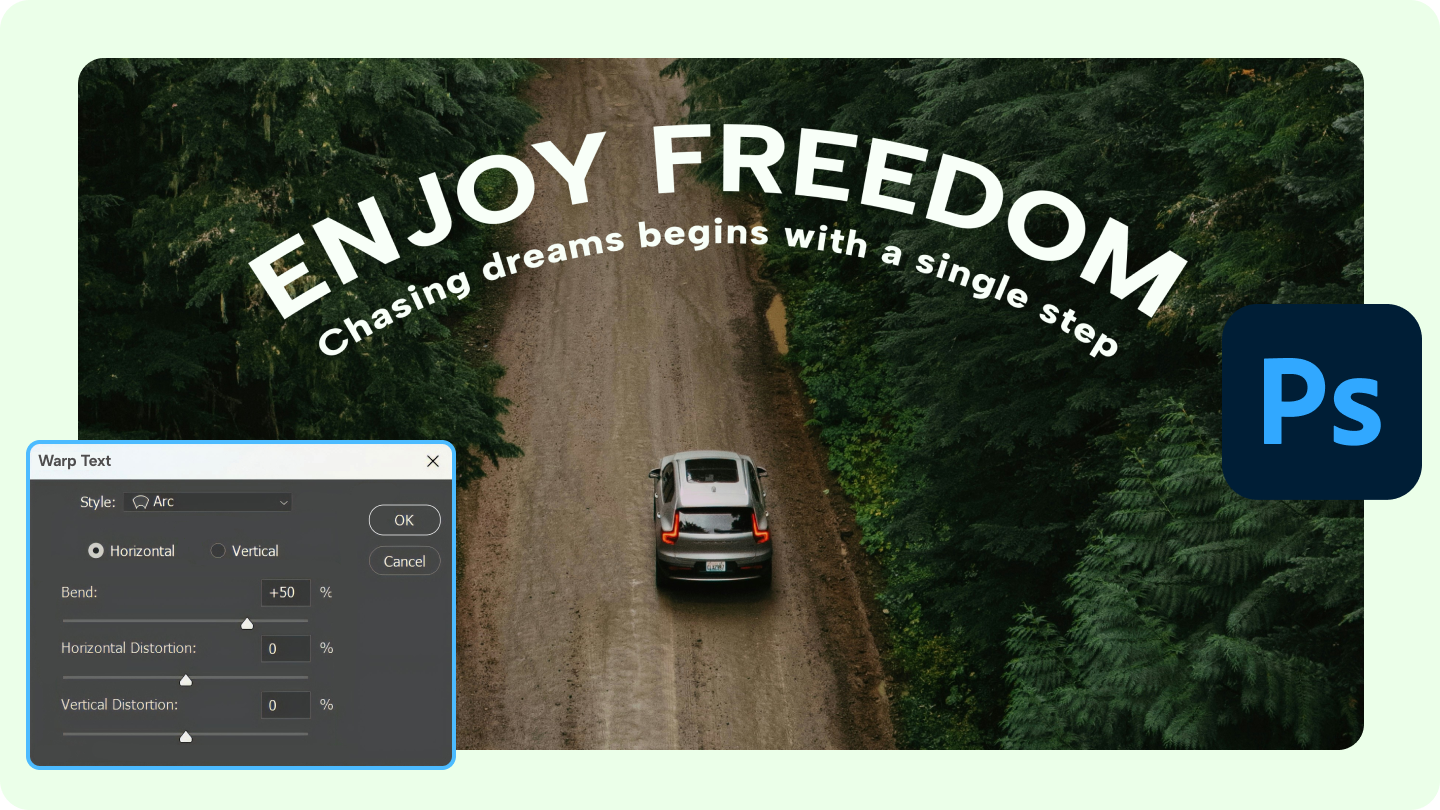 Wie man Text in Photoshop krümmt
