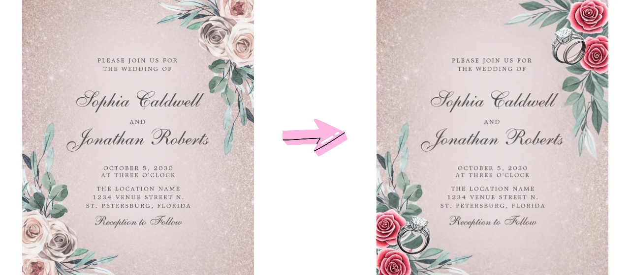 AI Inpaint to modify wedding invite design