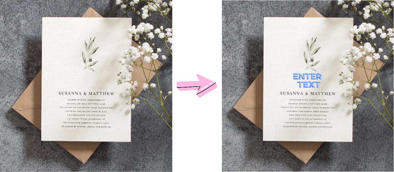 Use fonts or AI text effects on wedding invites