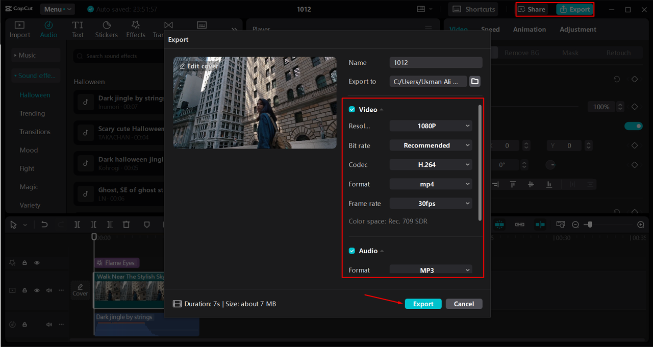Exporting a video from the CapCut desktop video editor