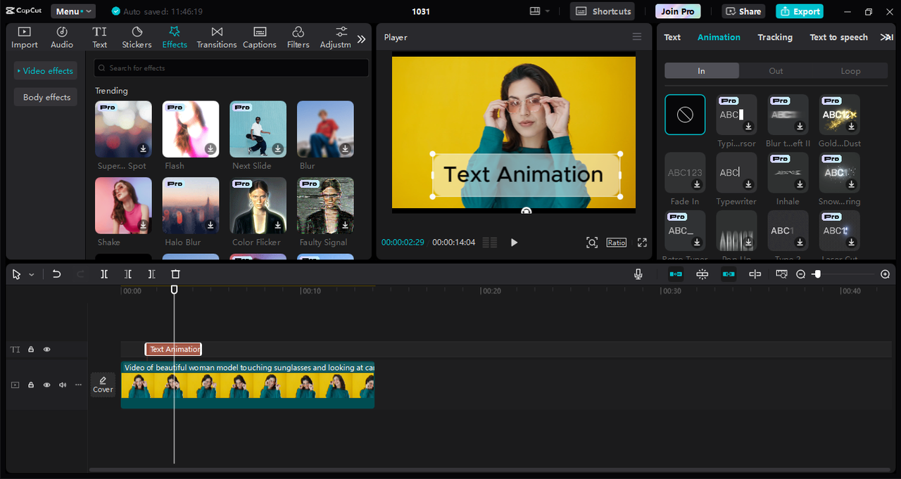 Interface of the CapCut desktop video editor - the best tool to add kinetic text effects on PC