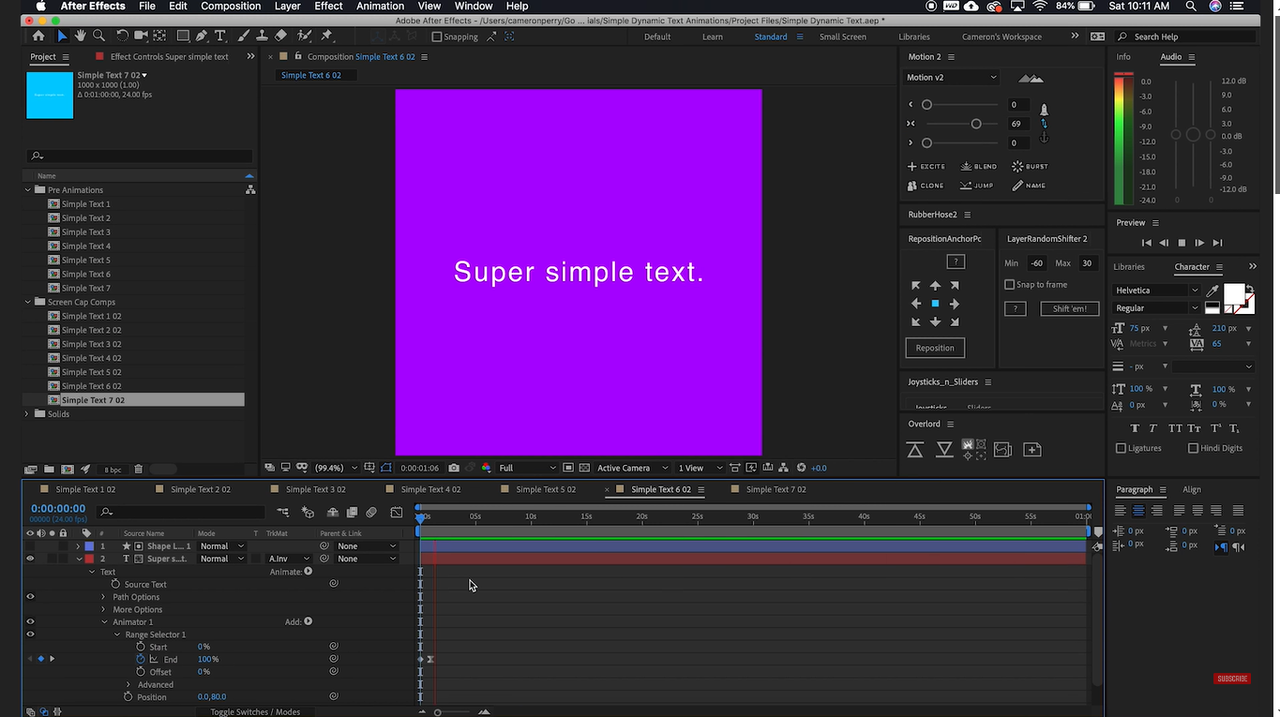 Interface of Adobe After Effects - the excellent kinetic text maker for PC users