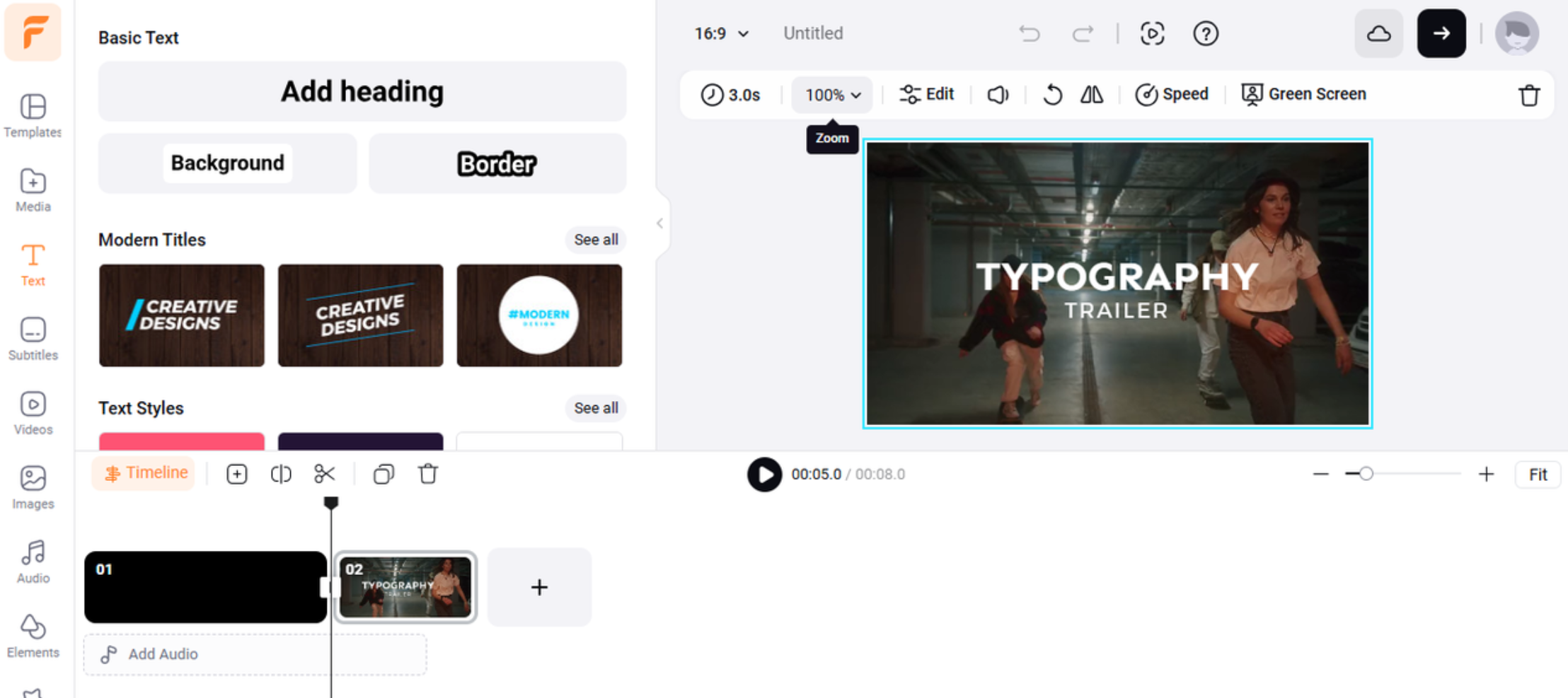 Interface of FlexClip - the widely used kinetic typography video maker online