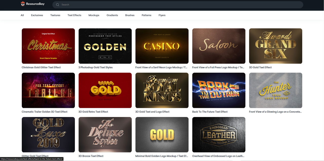 Interface of ResourceBoy - the perfect place to download gold fonts