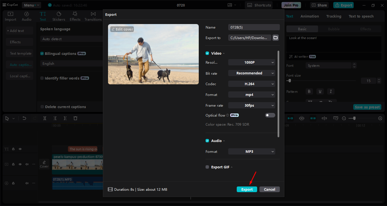 Exporting video from the CapCut desktop video editor