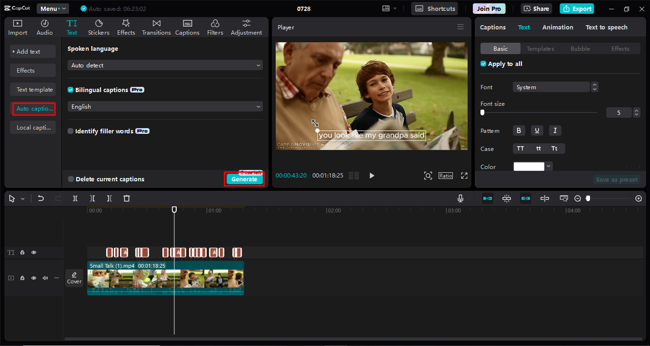 Adding subtitles into different languages in the CapCut desktop video editor
