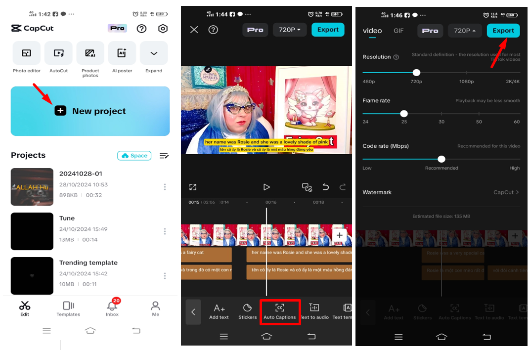 Image showing how to translate English to Vietnamese in CapCut mobile app