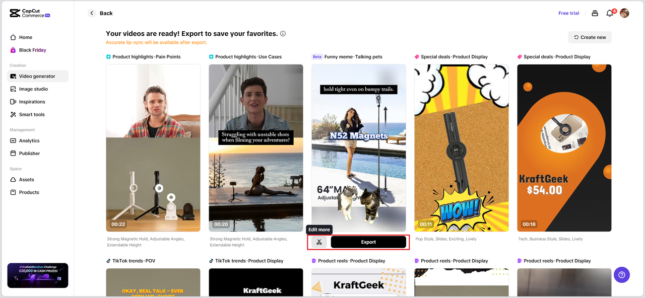 Mag-edit ng higit pa o i-export ang iyong video.