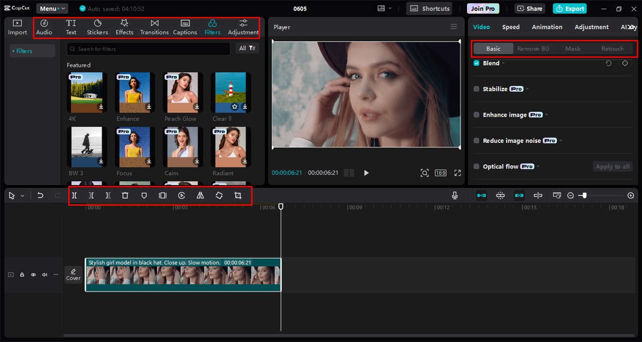 Fine-tuning the video by using various tools in the CapCut desktop video editor 