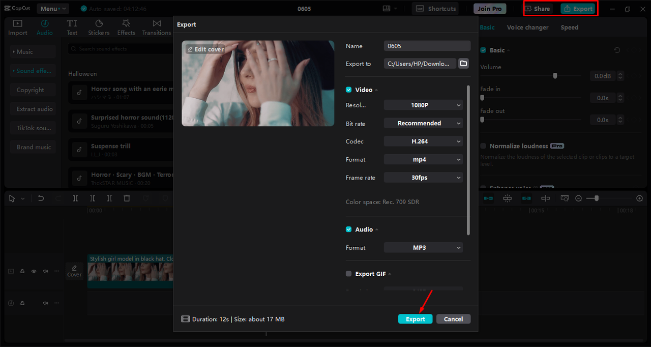 Exporting video after editing it in the CapCut desktop video editor