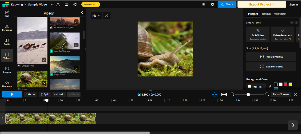 Interface of Kapwing - the best tool as Movavi screen recorder alternative