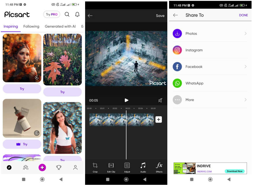 Image showing various tools to edit video in PicsArt 