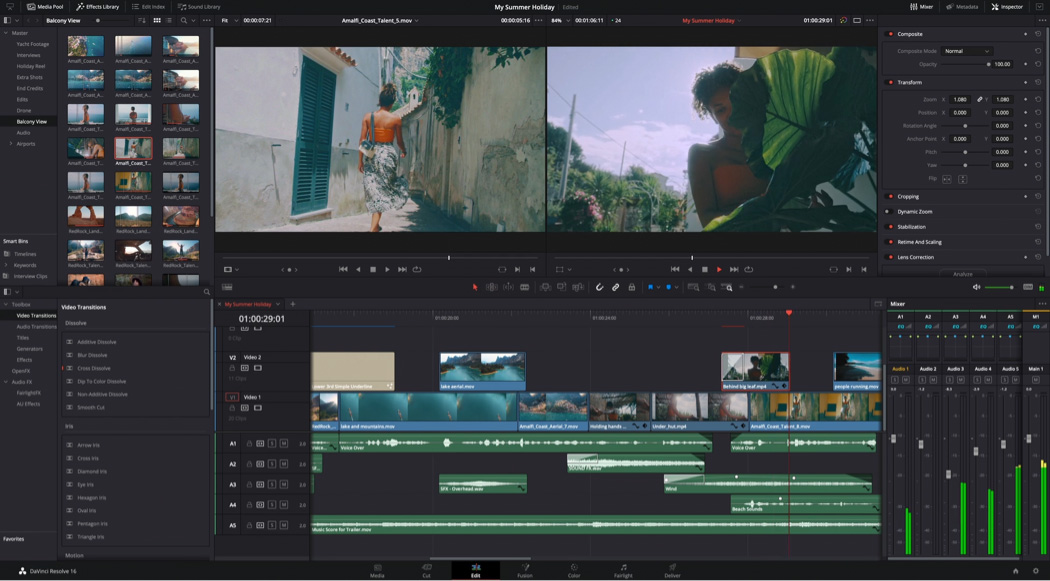 Interface of the DaVinci Resolve - an easy-to-use Filmora alternative