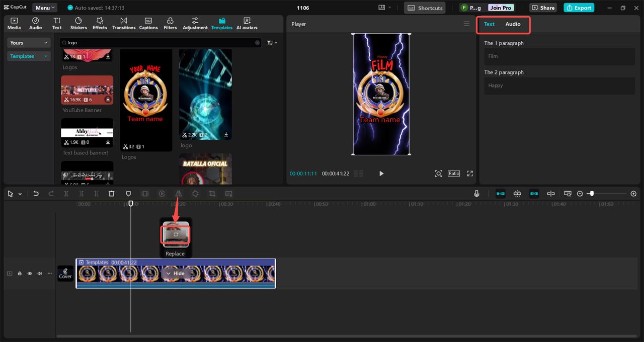 Edit the logo intro template
