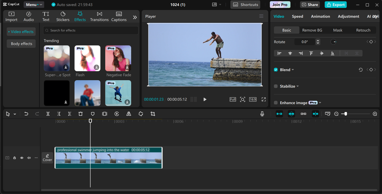 Editing interface of the CapCut desktop video editor - a perfect tool to create dolly camera effects