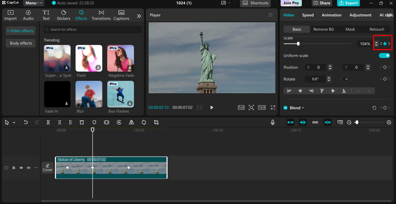 Creating the dolly zoom effect in the CapCut desktop video editor
