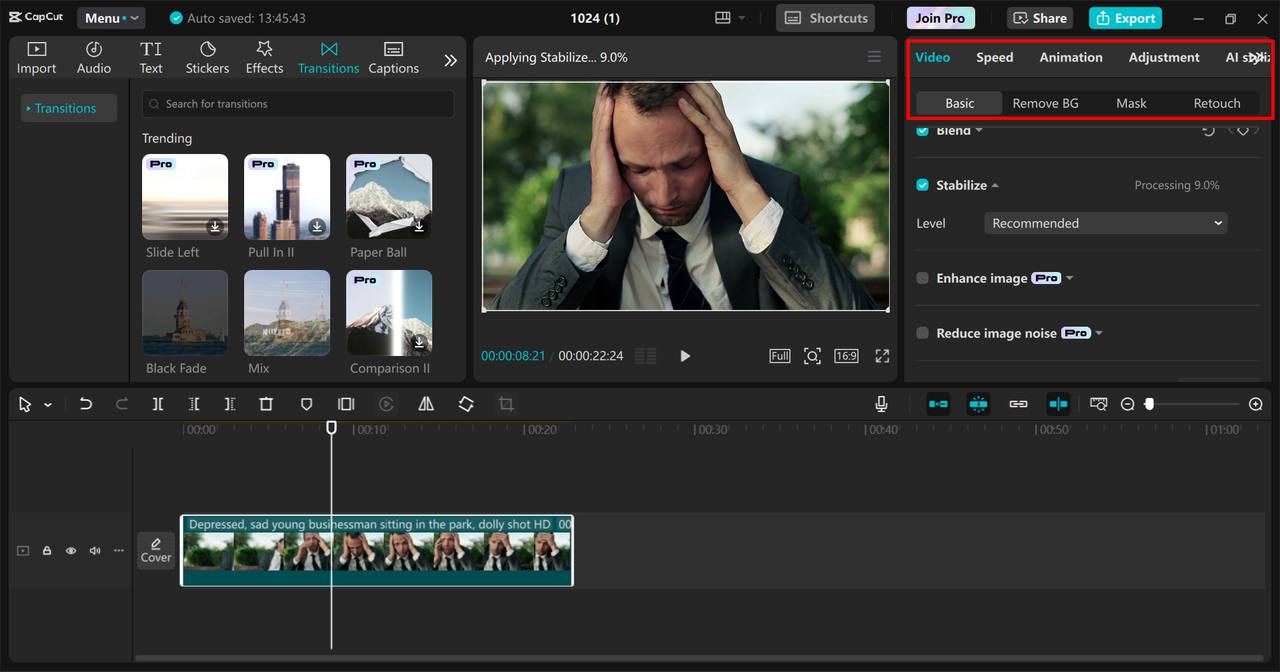 Enhancing dolly zoom shot in the CapCut desktop video editor