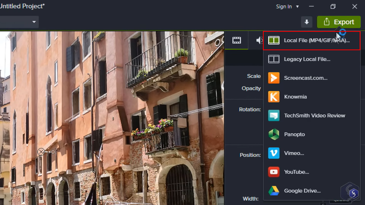 Exporting edited video in Camtasia with preferred settings for quality output