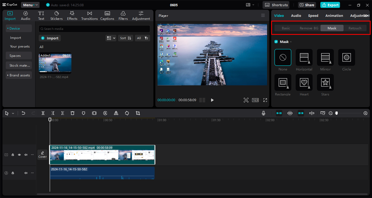 Editing the screen recording using various tools in the CapCut desktop video editor