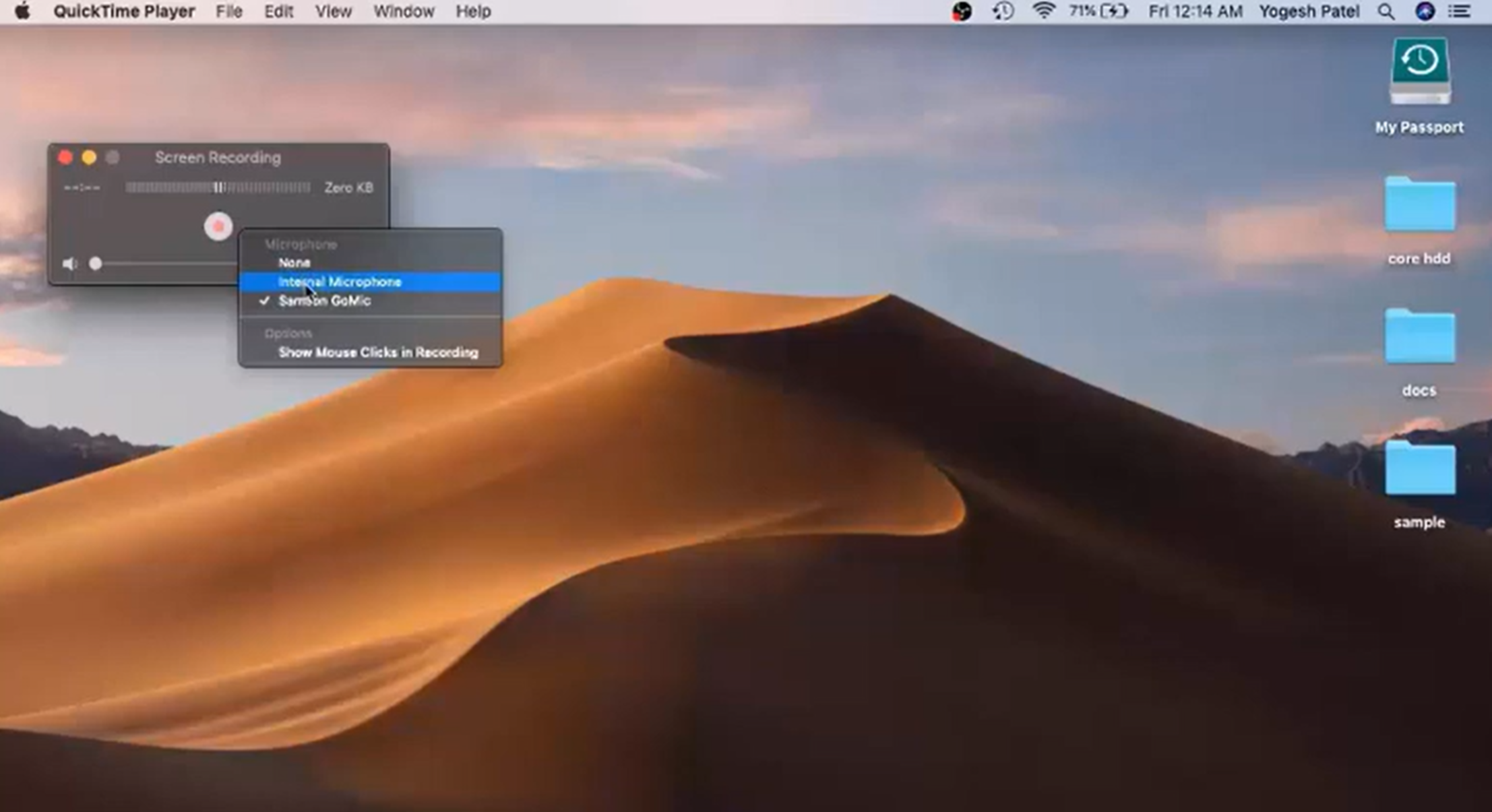 Interface of QuickTime Player - an easy-to-use software similar to Camtasia